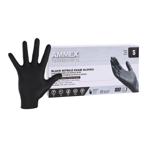 Ammex Nitrile Gloves Black Smooth Polymer Coated (S) 100Bx