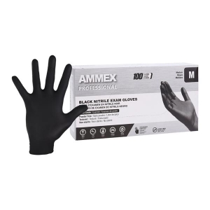 Ammex Black Nitrile Medium 100/BX Disposable Exam Grade Black Powder Free Smooth Polymer Coated 100/bx 10bx/cs (US Sales Only