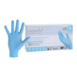 Ammex Nitrile Gloves (XL) X-Large Disposable Exam Grade Blue Powder Free Smooth Polymer Coated 100/bx 10bx/cs- XLGGLOVE(US Sa