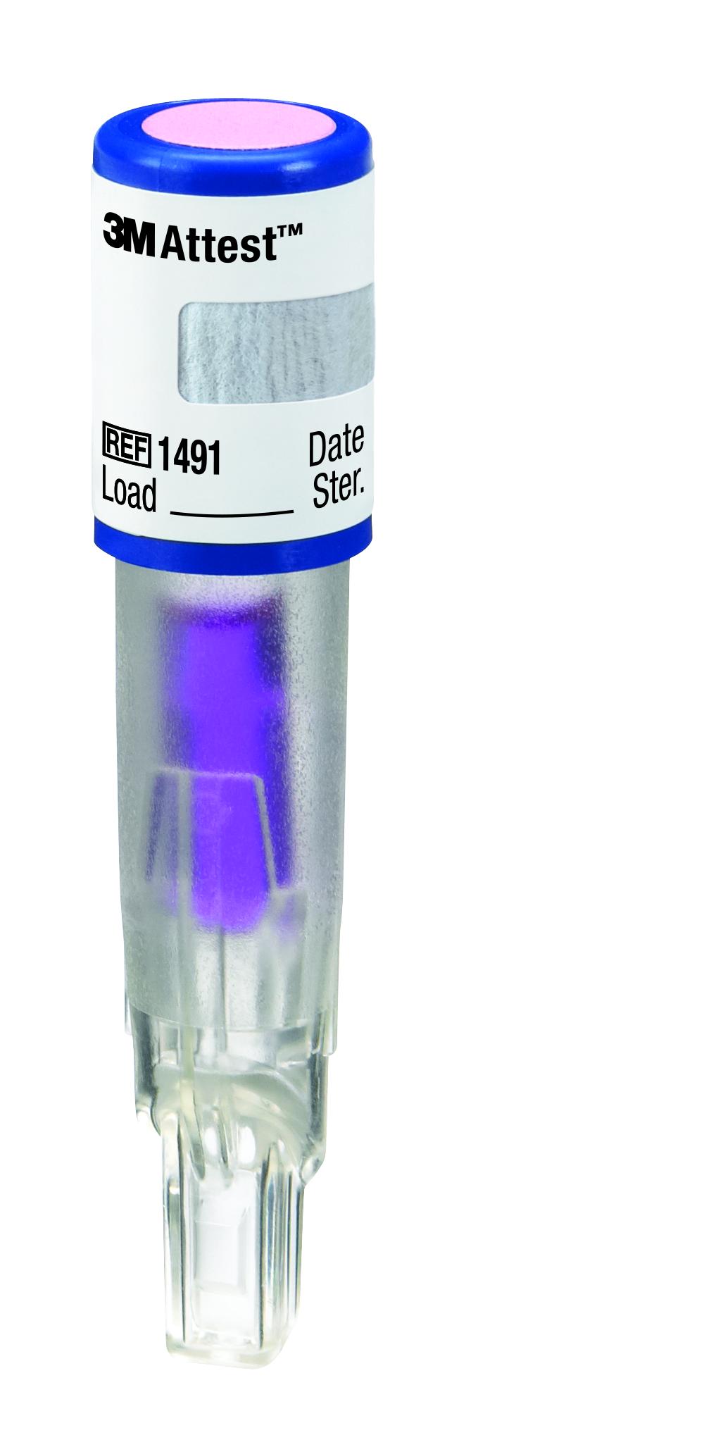 3M Attest Super Rapid Steam Biological Indicator, 1491, Blue Cap, 24min, 50/CAR, 4 CAR/CS, 200/CS