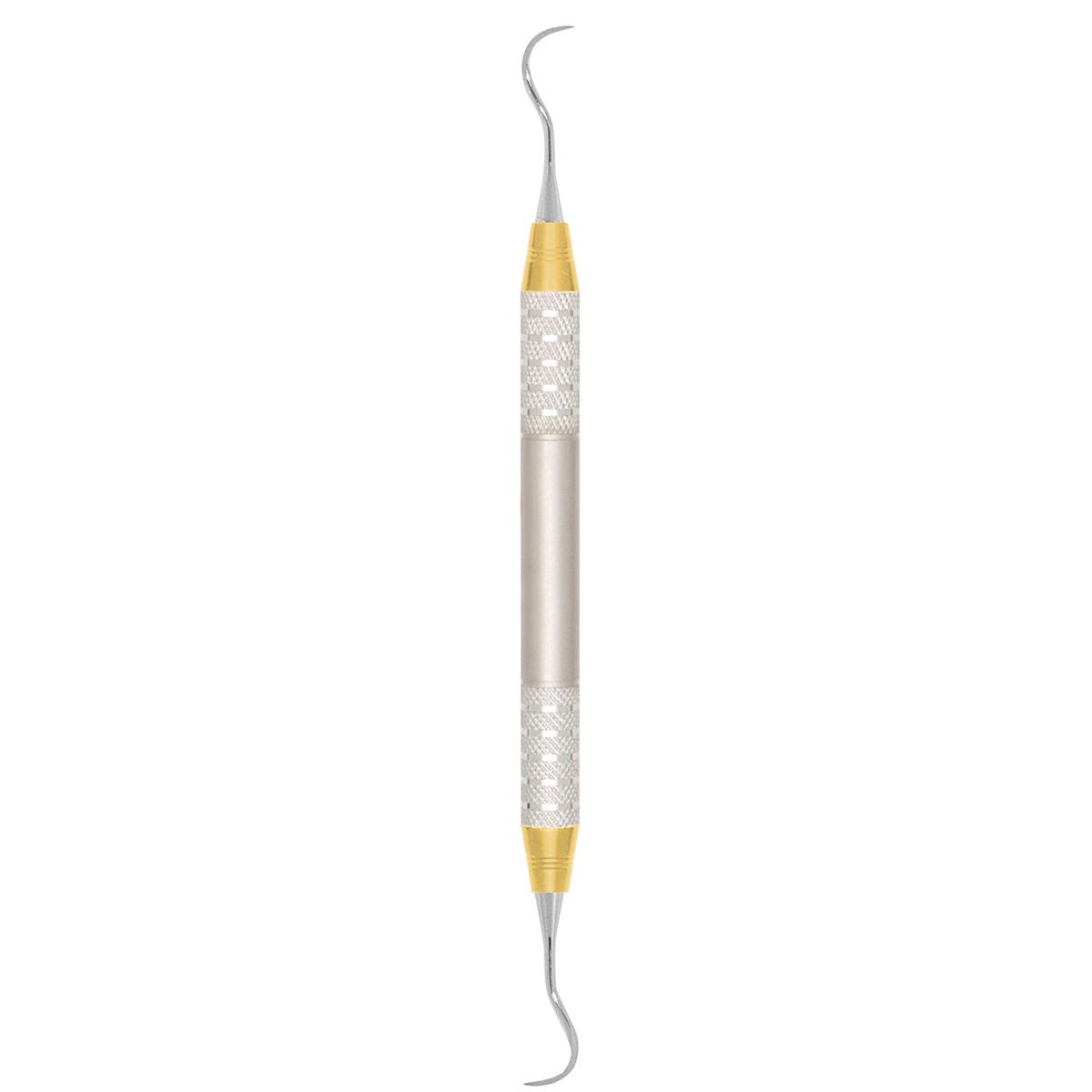 A.Titan - Posterior McCall Curette. Slightly angled curved broad blade. Excellent for distals of 2nd and 3rd molars. D Lite H