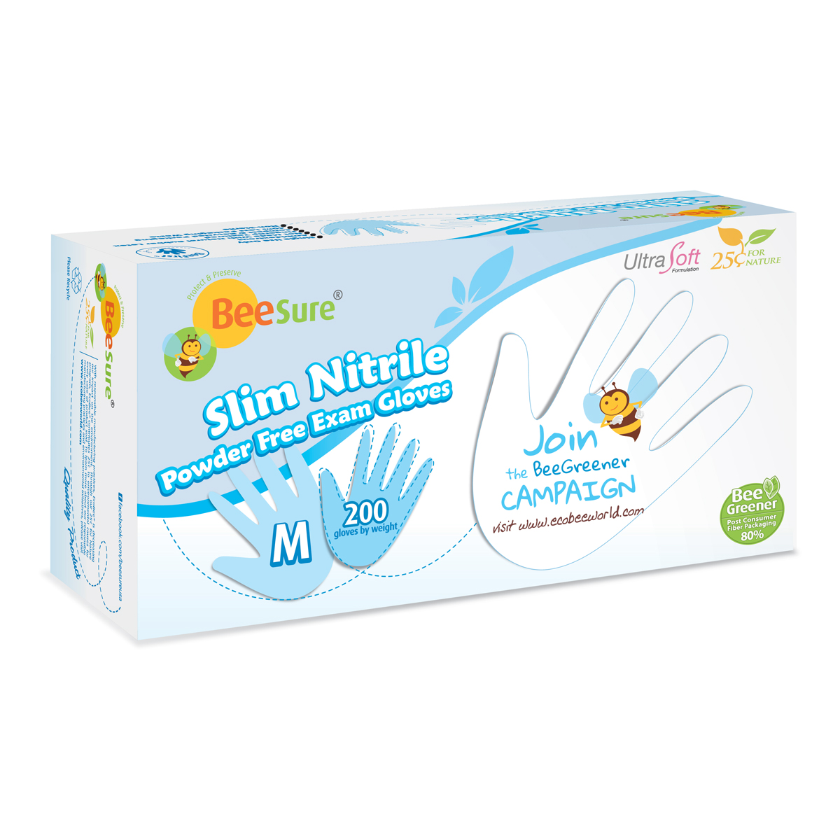 KNK - BeeSure Slim Soft White Powder Free Nitrile Exam Glove - Small