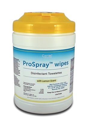 CERTOL - ProSpray wipes Surface Disinfectant/Cleaner Towelettes - Canister 6' x 6'