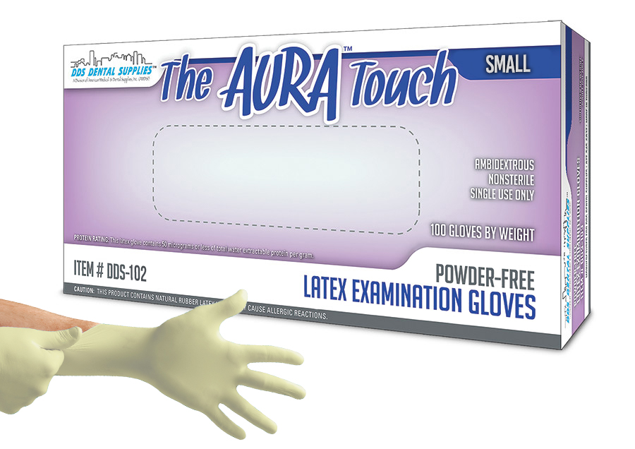 Aura Touch Latex Exam Gloves P.F. Copolymer Textured (S) 100Bx
