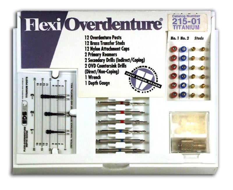 Flexi-Overdenture Titanium Attachment (12) (For Indirect/Coping & Direct/Non-Coping Technique)-Red, Blue/Sizes 1, 2
