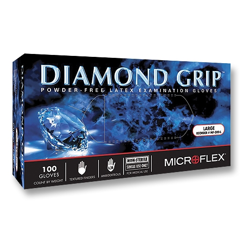 Diamond Grip Powder Free Latex Exam Gloves - Small, MicroFlex, MF-300-S