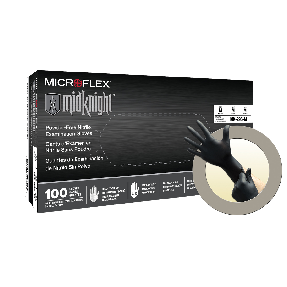 MICROFLEX - MIDKNIGHT POWDER-FREE NITRILE BLACK EXAM GLOVES - Medium
