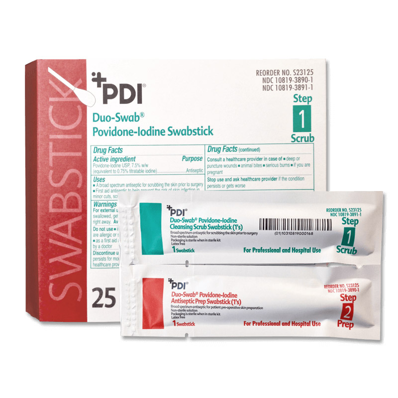 PDI - Professional Disposables Intl. - Duo-Swabs 1 PVP Iodine Scrub & 1 PVP Iodine Prep Swab in a Connected Packet - 10 bx/cs