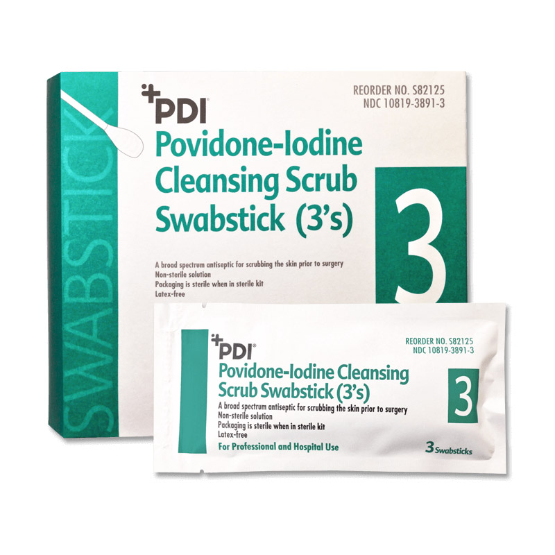 PDI - Professional Disposables Intl. - PVP Iodine Scrub Swabstick 3s 3/pk 25 pk/bx 10 bx/cs (US Only)
