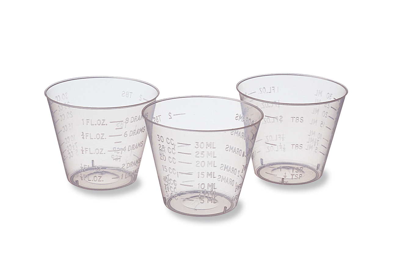 Dispensing Cup Plastic Clear 30ml Disposable 100Pk
